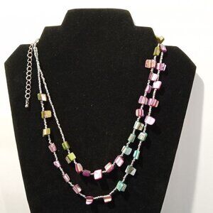 22" Adorable Darker Mints/Silver Tone Square Chunky Nuggets Purples Aqua Greens